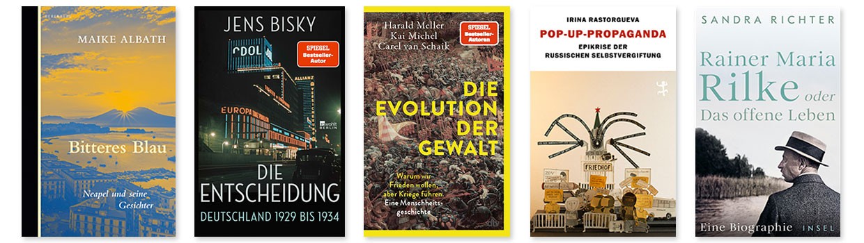 5 Buchcover der nominierten Titel für den Preis der Leipziger Buchmesse 2025